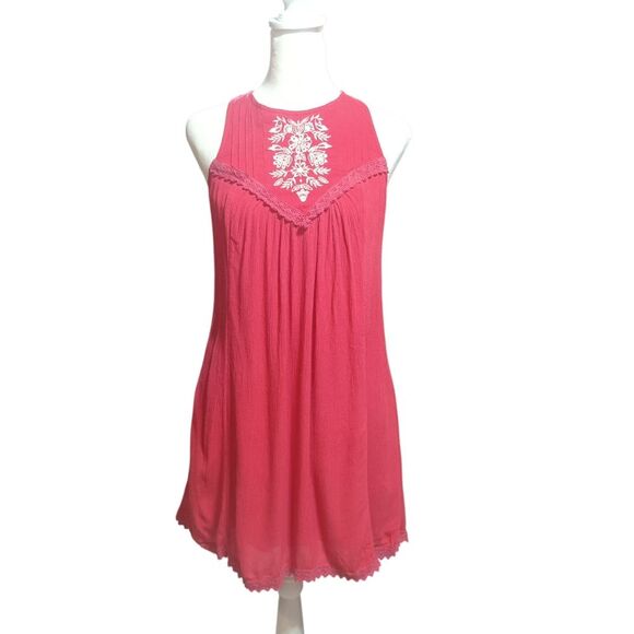 Hollister Dresses & Skirts - Hollister Embroidered Sleeveless Tank Dress Red Sz S